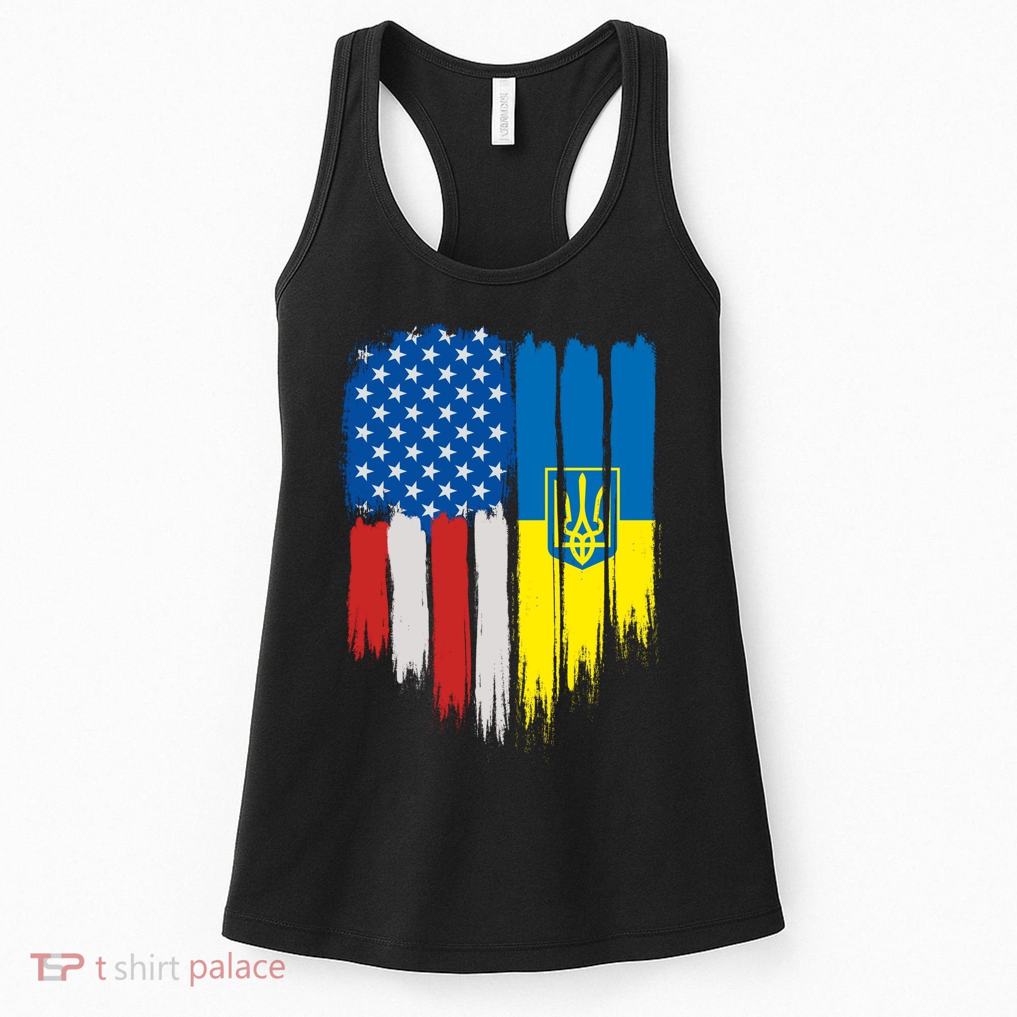 Stand With Ukraine Painted Distressed USA Ukrainian Flags Women's Tank Top
