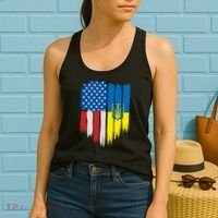 Stand With Ukraine Painted Distressed USA Ukrainian Flags Women's Tank Top thumb 2
