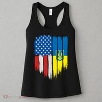 Stand With Ukraine Painted Distressed USA Ukrainian Flags Women's Tank Top thumb 3