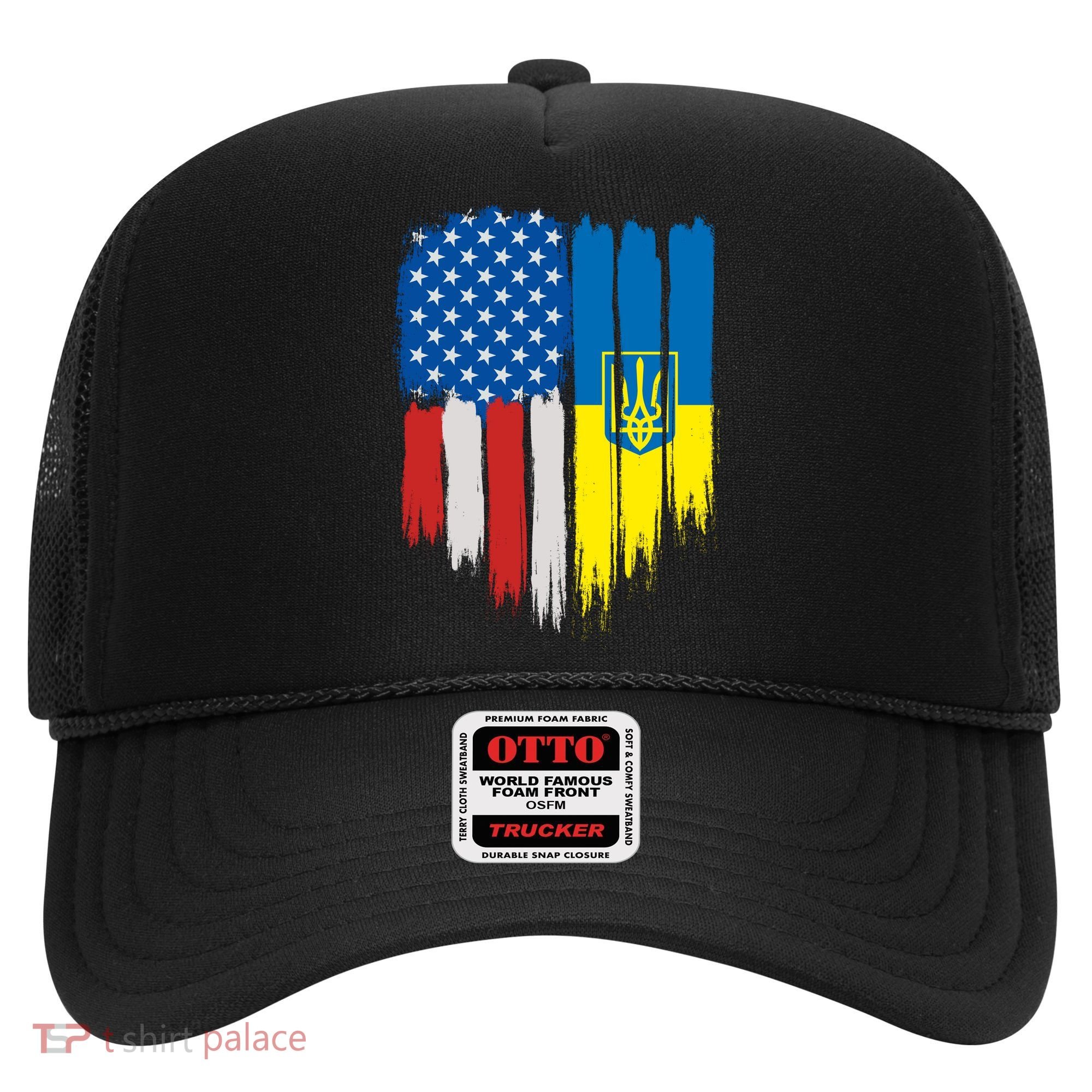 Stand With Ukraine Painted Distressed USA Ukrainian Flags Hat