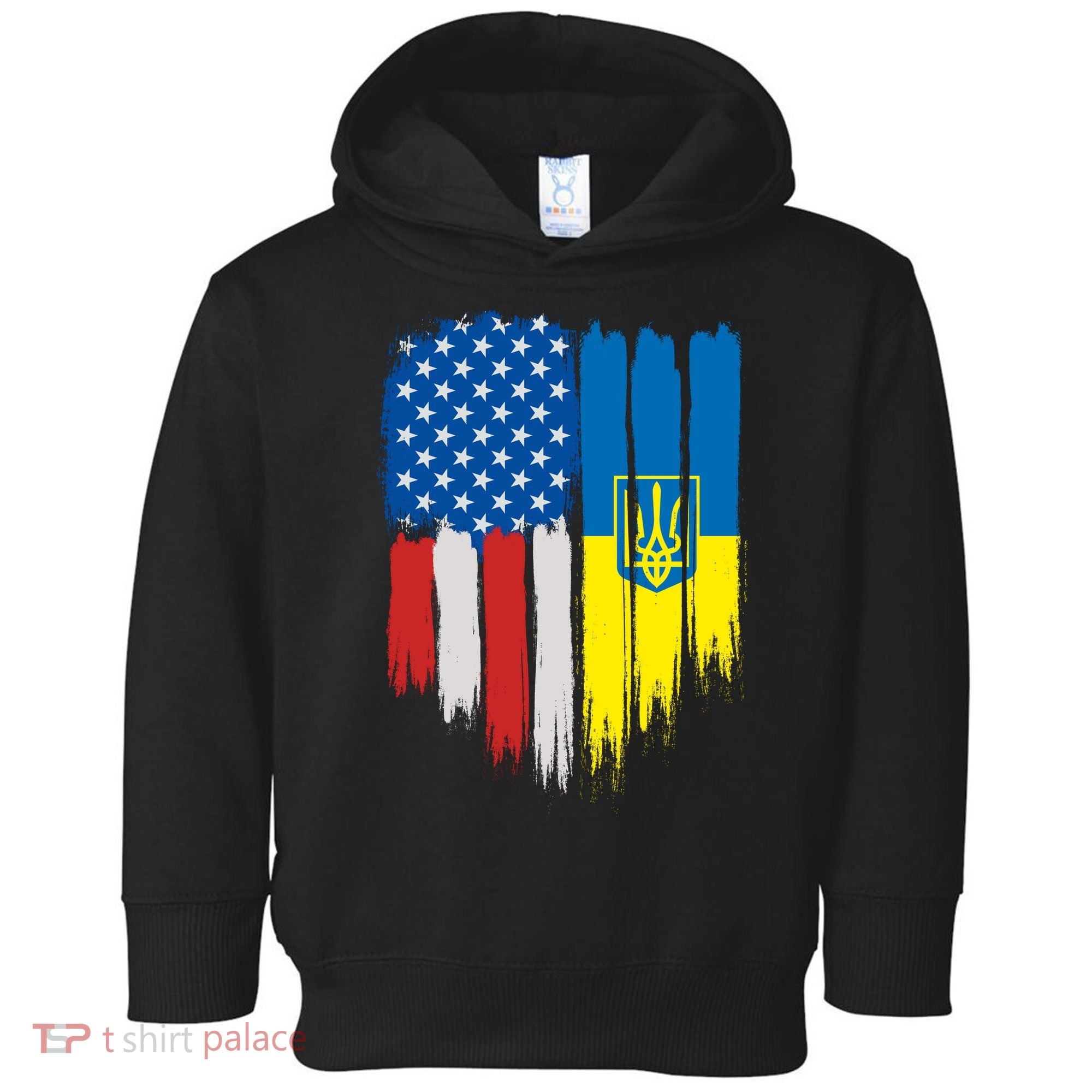 Stand With Ukraine Painted Distressed USA Ukrainian Flags Toddler Hoodie