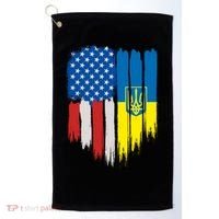 Stand With Ukraine Painted Distressed USA Ukrainian Flags Golf Towel thumb 0