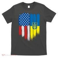 Stand With Ukraine Painted Distressed USA Ukrainian Flags T-Shirt thumb 0