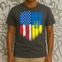 Stand With Ukraine Painted Distressed USA Ukrainian Flags T-Shirt thumb 3