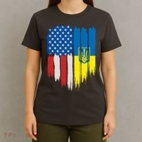 Stand With Ukraine Painted Distressed USA Ukrainian Flags T-Shirt thumb 4