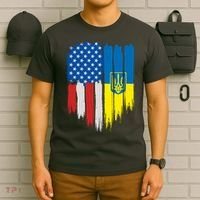 Stand With Ukraine Painted Distressed USA Ukrainian Flags T-Shirt thumb 6