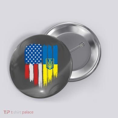 Stand With Ukraine Painted Distressed USA Ukrainian Flags Button