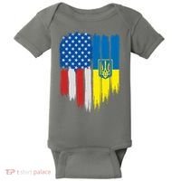 Stand With Ukraine Painted Distressed USA Ukrainian Flags Baby Bodysuit thumb 0