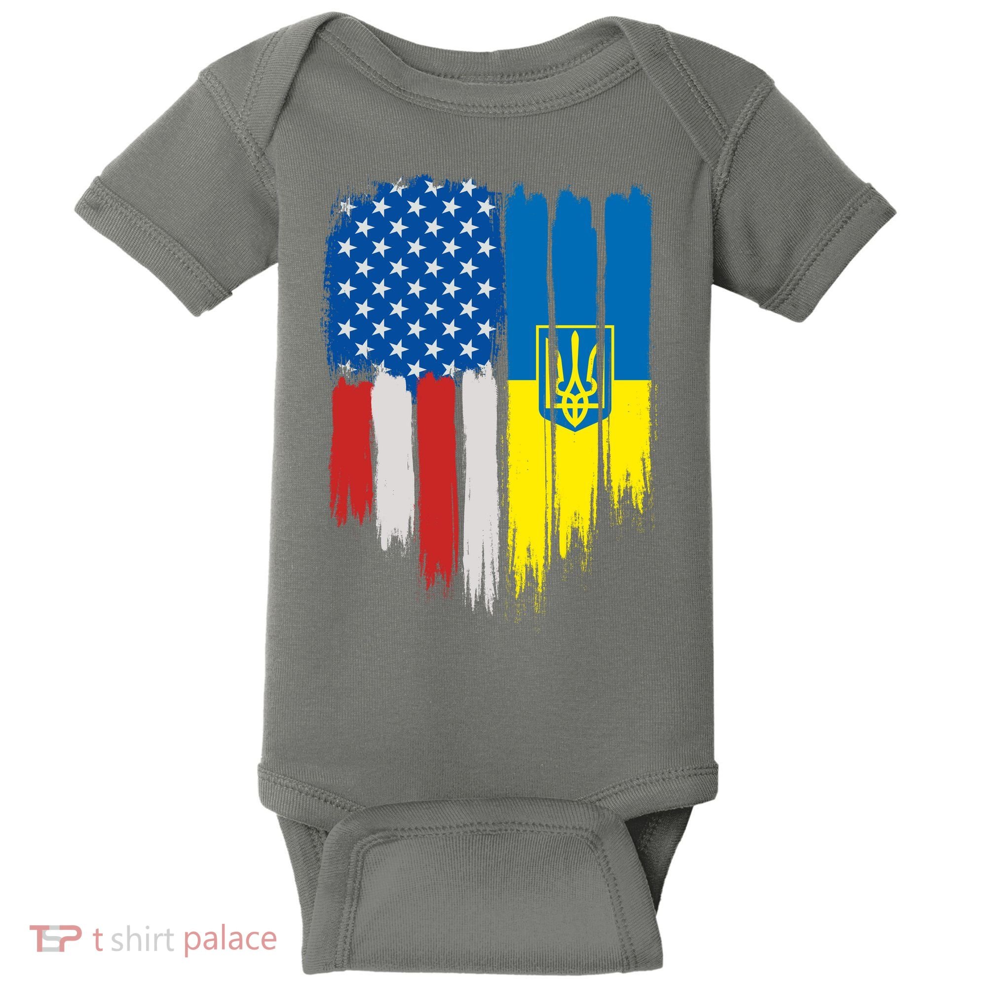 Stand With Ukraine Painted Distressed USA Ukrainian Flags Baby Bodysuit