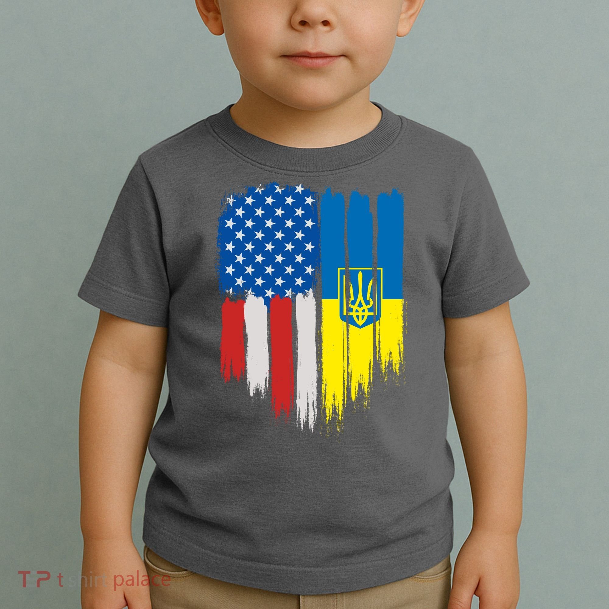 Stand With Ukraine Painted Distressed USA Ukrainian Flags Toddler T-Shirt
