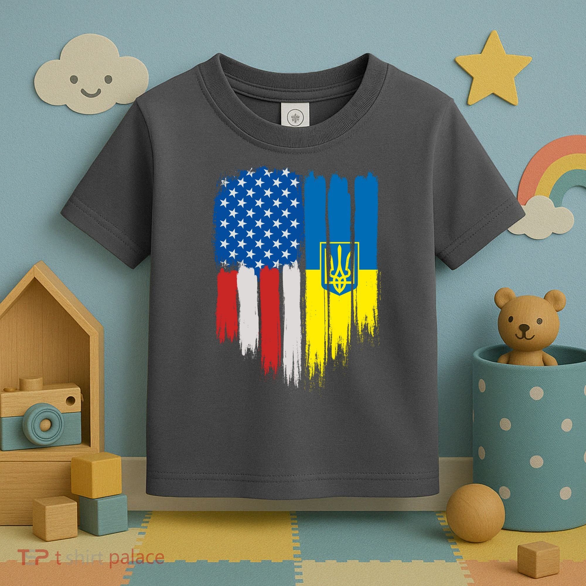 Stand With Ukraine Painted Distressed USA Ukrainian Flags Toddler T-Shirt