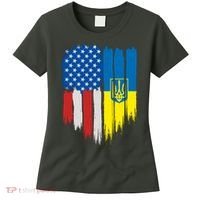 Stand With Ukraine Painted Distressed USA Ukrainian Flags Women's T-Shirt thumb 0