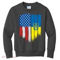 Stand With Ukraine Painted Distressed USA Ukrainian Flags Kids Sweatshirt thumb 0