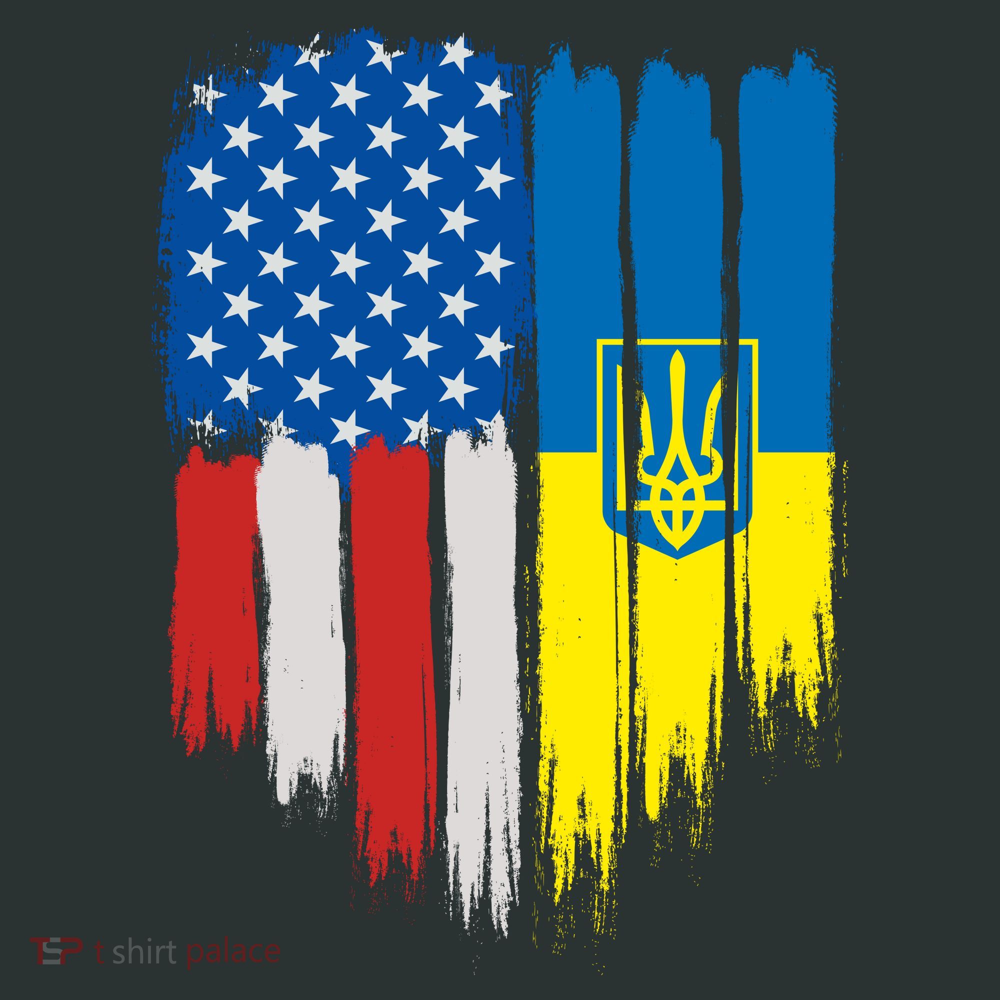 Stand With Ukraine Painted Distressed USA Ukrainian Flags Kids Sweatshirt