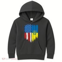 Stand With Ukraine Painted Distressed USA Ukrainian Flags Kids Hoodie thumb 0