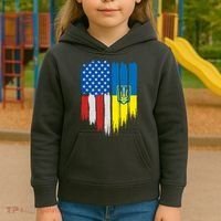 Stand With Ukraine Painted Distressed USA Ukrainian Flags Kids Hoodie thumb 3