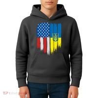 Stand With Ukraine Painted Distressed USA Ukrainian Flags Kids Hoodie thumb 4