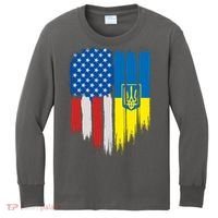 Stand With Ukraine Painted Distressed USA Ukrainian Flags Kids Long Sleeve Shirt thumb 0