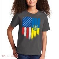 Stand With Ukraine Painted Distressed USA Ukrainian Flags Kids T-Shirt thumb 2