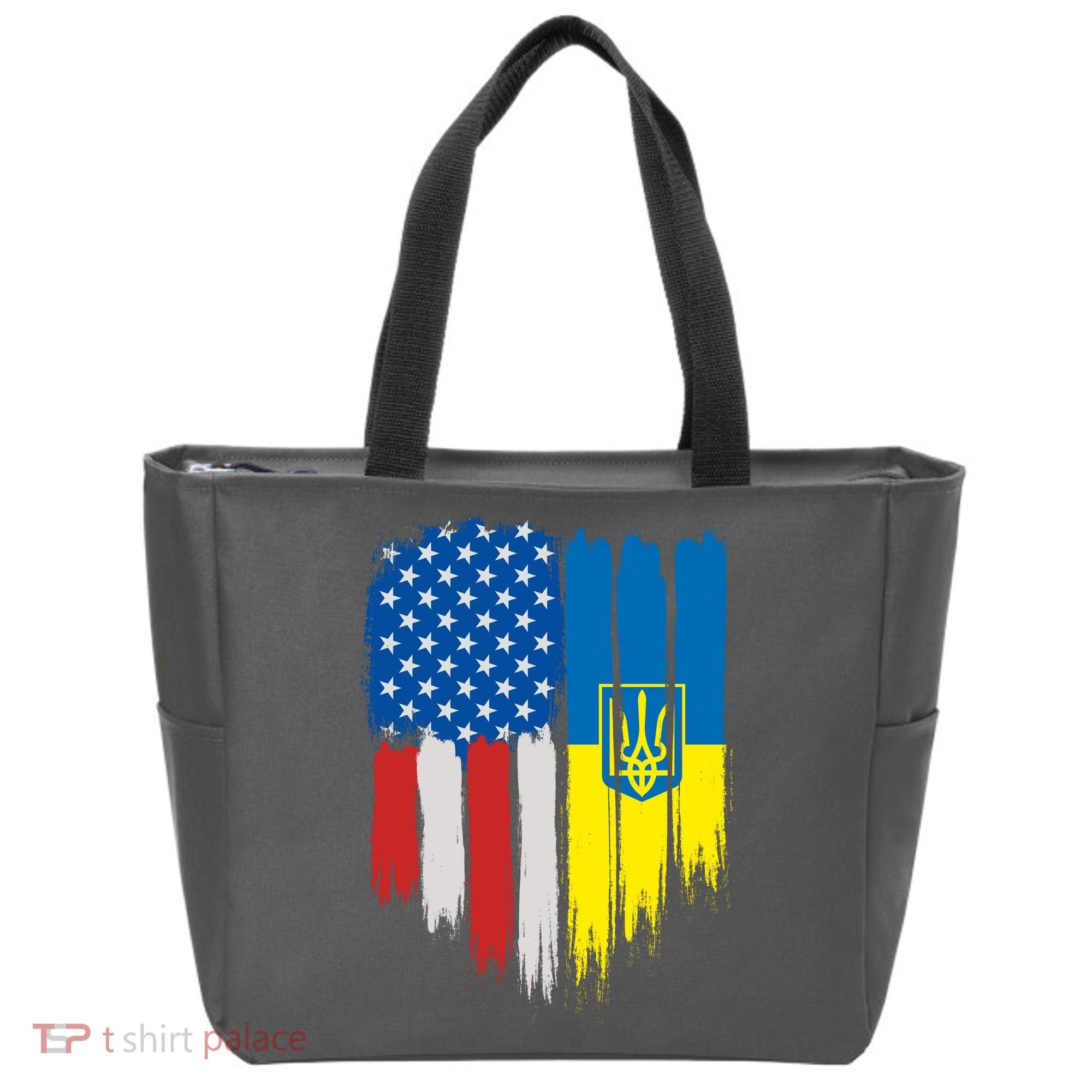 Stand With Ukraine Painted Distressed USA Ukrainian Flags Tote Bag