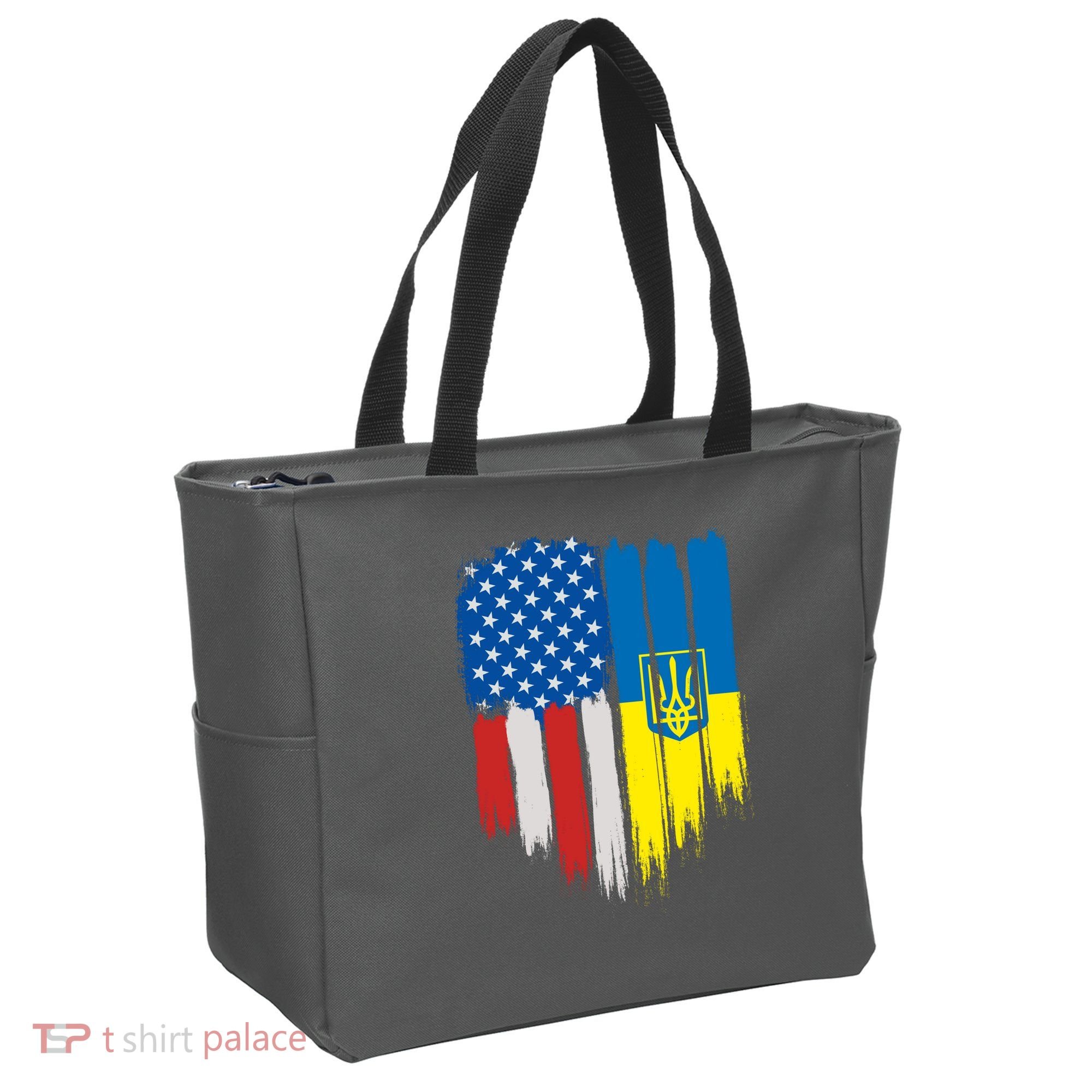 Stand With Ukraine Painted Distressed USA Ukrainian Flags Tote Bag