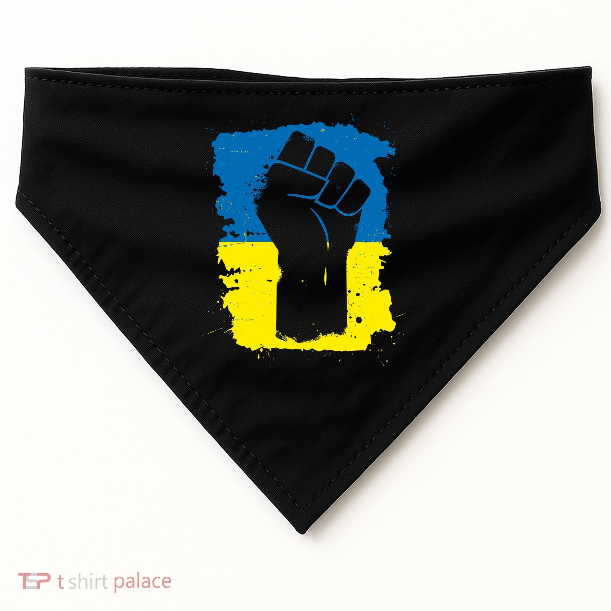 Stand With Ukraine Distressed Protest Fist Ukrainian Flag USA-Made Doggie Bandana