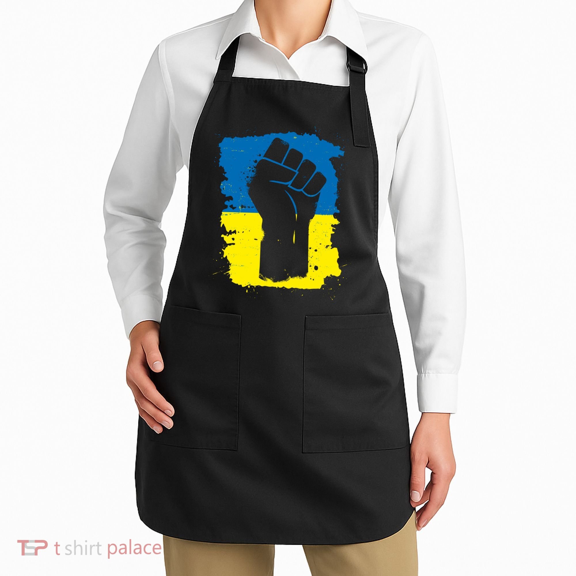 Stand With Ukraine Distressed Protest Fist Ukrainian Flag Apron
