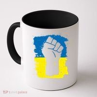 Stand With Ukraine Distressed Protest Fist Ukrainian Flag Coffee Mug thumb 0