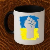 Stand With Ukraine Distressed Protest Fist Ukrainian Flag Coffee Mug thumb 2