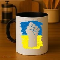 Stand With Ukraine Distressed Protest Fist Ukrainian Flag Coffee Mug thumb 4