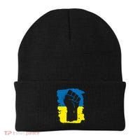 Stand With Ukraine Distressed Protest Fist Ukrainian Flag Beanie thumb 0