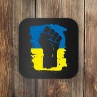 Stand With Ukraine Distressed Protest Fist Ukrainian Flag Coaster thumb 0