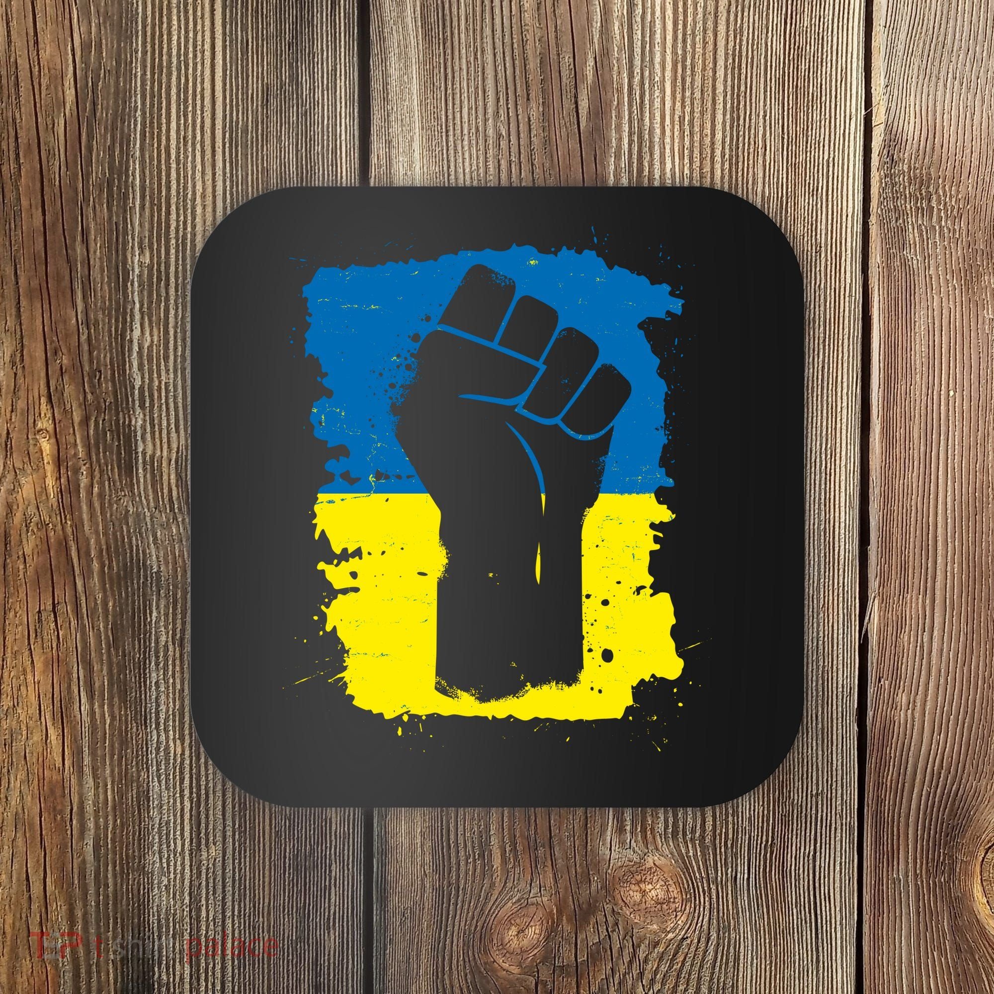 Stand With Ukraine Distressed Protest Fist Ukrainian Flag Coaster