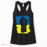 Stand With Ukraine Distressed Protest Fist Ukrainian Flag Women's Tank Top thumb 0