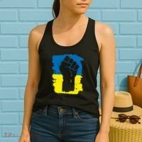 Stand With Ukraine Distressed Protest Fist Ukrainian Flag Women's Tank Top thumb 2