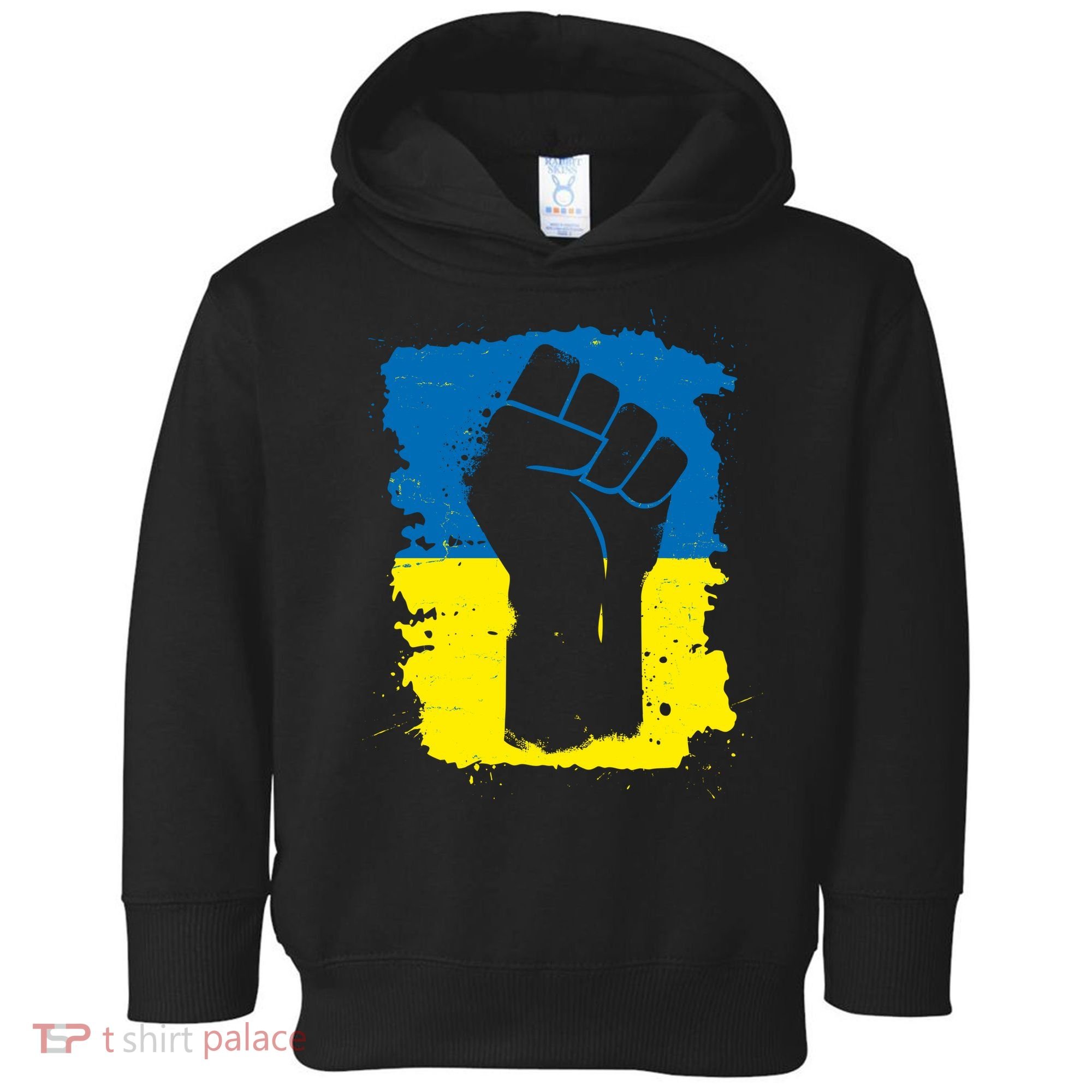 Stand With Ukraine Distressed Protest Fist Ukrainian Flag Toddler Hoodie