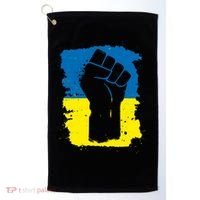 Stand With Ukraine Distressed Protest Fist Ukrainian Flag Golf Towel thumb 0