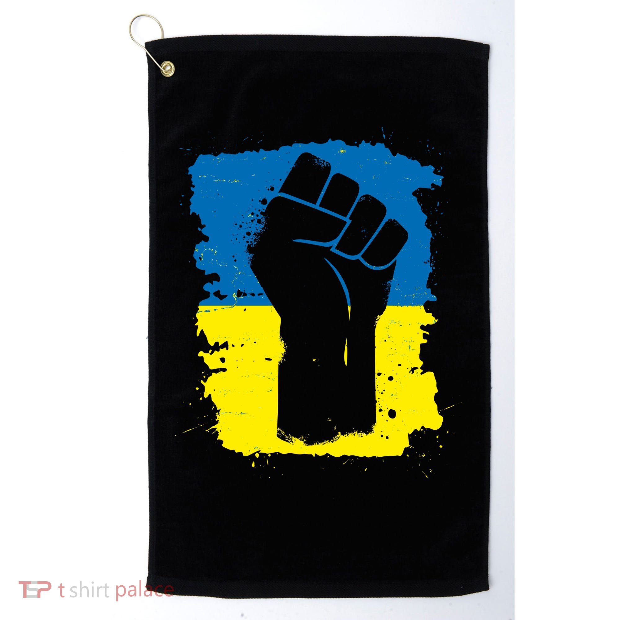 Stand With Ukraine Distressed Protest Fist Ukrainian Flag Golf Towel
