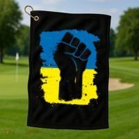 Stand With Ukraine Distressed Protest Fist Ukrainian Flag Golf Towel thumb 1
