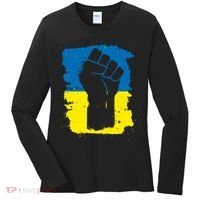 Stand With Ukraine Distressed Protest Fist Ukrainian Flag Women's Long Sleeve Shirt thumb 0