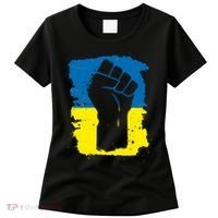 Stand With Ukraine Distressed Protest Fist Ukrainian Flag Women's T-Shirt thumb 0