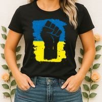 Stand With Ukraine Distressed Protest Fist Ukrainian Flag Women's T-Shirt thumb 2