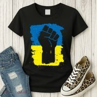 Stand With Ukraine Distressed Protest Fist Ukrainian Flag Women's T-Shirt thumb 3