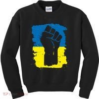 Stand With Ukraine Distressed Protest Fist Ukrainian Flag Kids Sweatshirt thumb 0