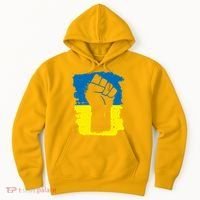 Stand With Ukraine Distressed Protest Fist Ukrainian Flag Hoodie thumb 0