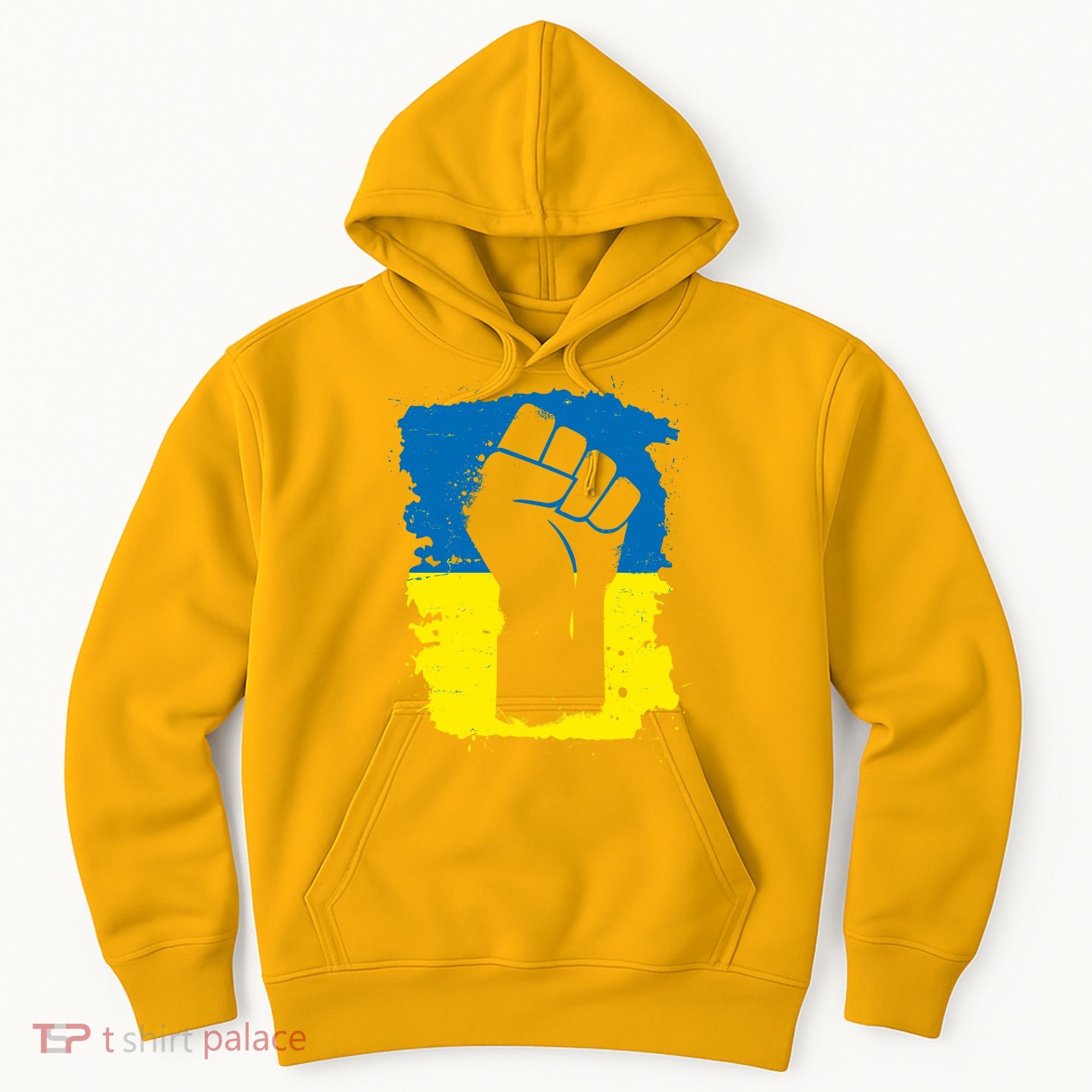 Stand With Ukraine Distressed Protest Fist Ukrainian Flag Hoodie