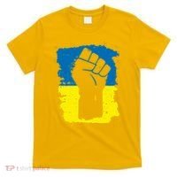 Stand With Ukraine Distressed Protest Fist Ukrainian Flag T-Shirt thumb 0