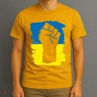 Stand With Ukraine Distressed Protest Fist Ukrainian Flag T-Shirt thumb 3