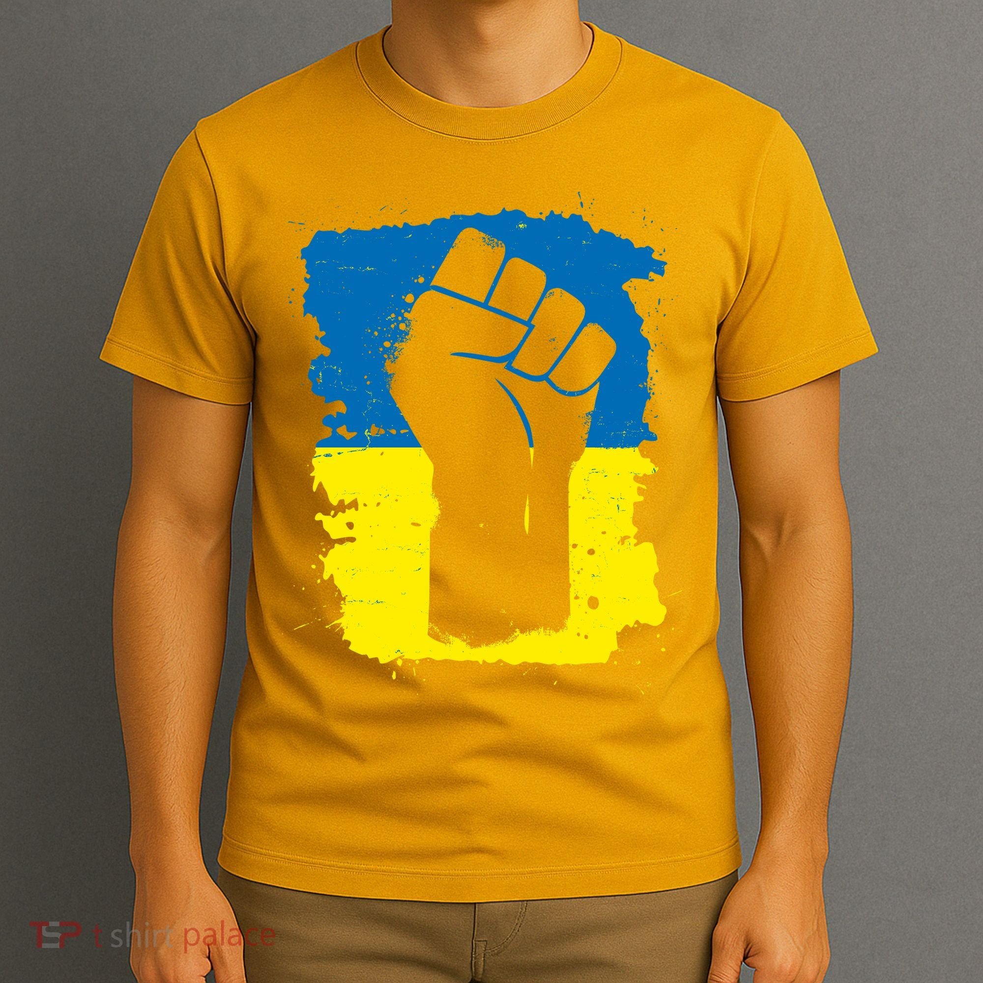 Stand With Ukraine Distressed Protest Fist Ukrainian Flag T-Shirt