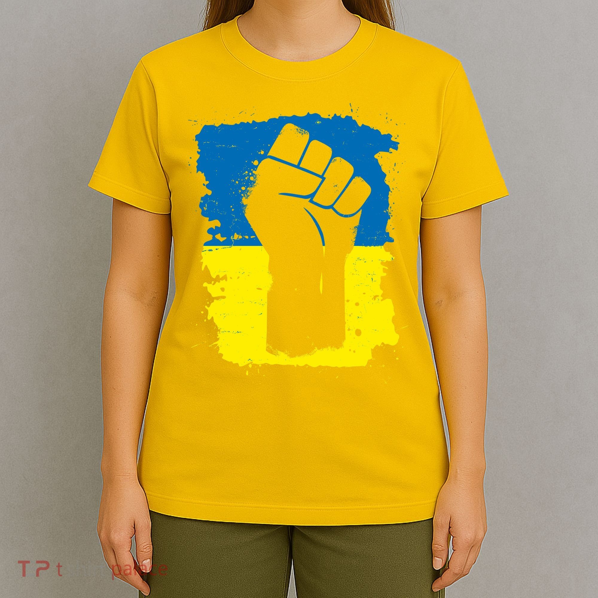 Stand With Ukraine Distressed Protest Fist Ukrainian Flag T-Shirt